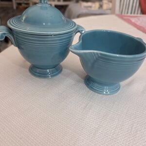 Vtg Fiestaware Creamer And Sugar Bowl In Discontinued Turquoise Color